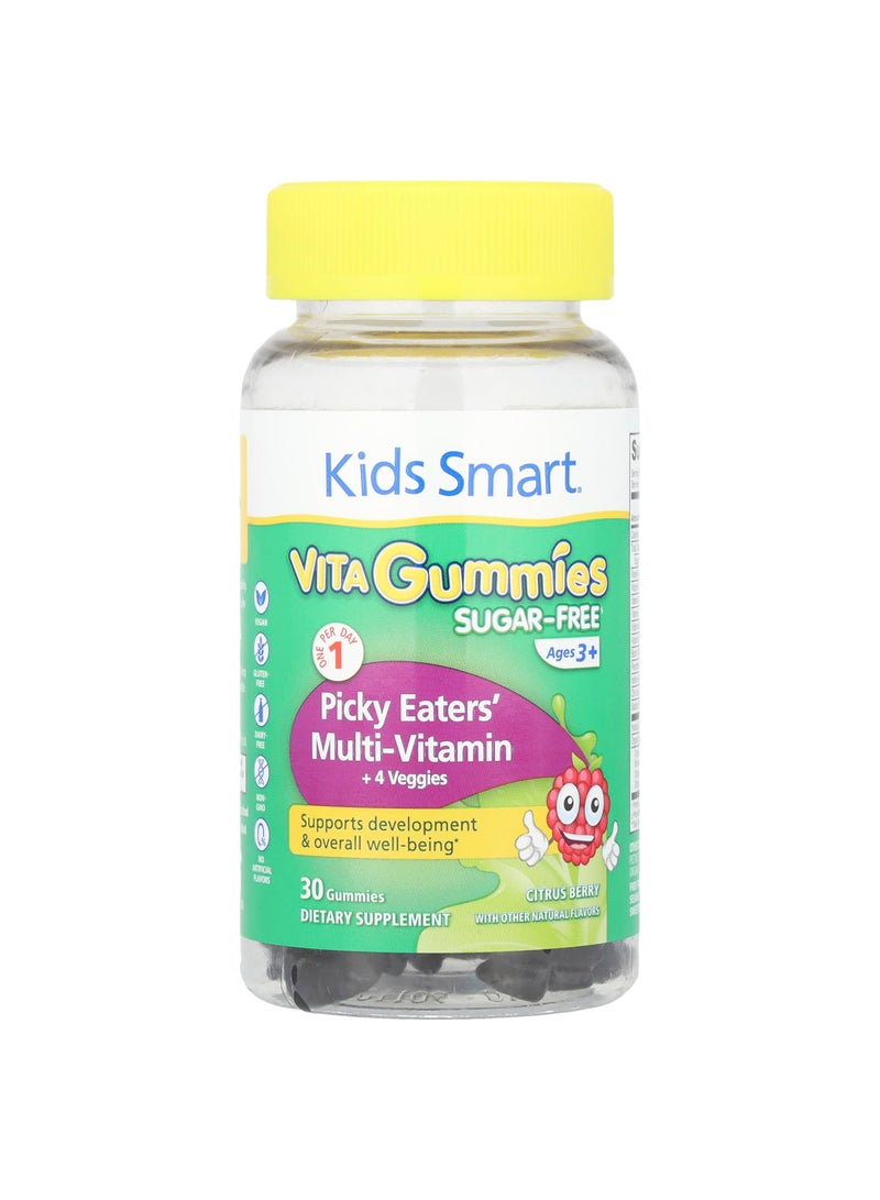 Kids Smart® Vita Gummies, Picky Eaters' Multi-Vitamin + 4 Veggies, Ages 3+, Citrus Berry, 30 Gummies